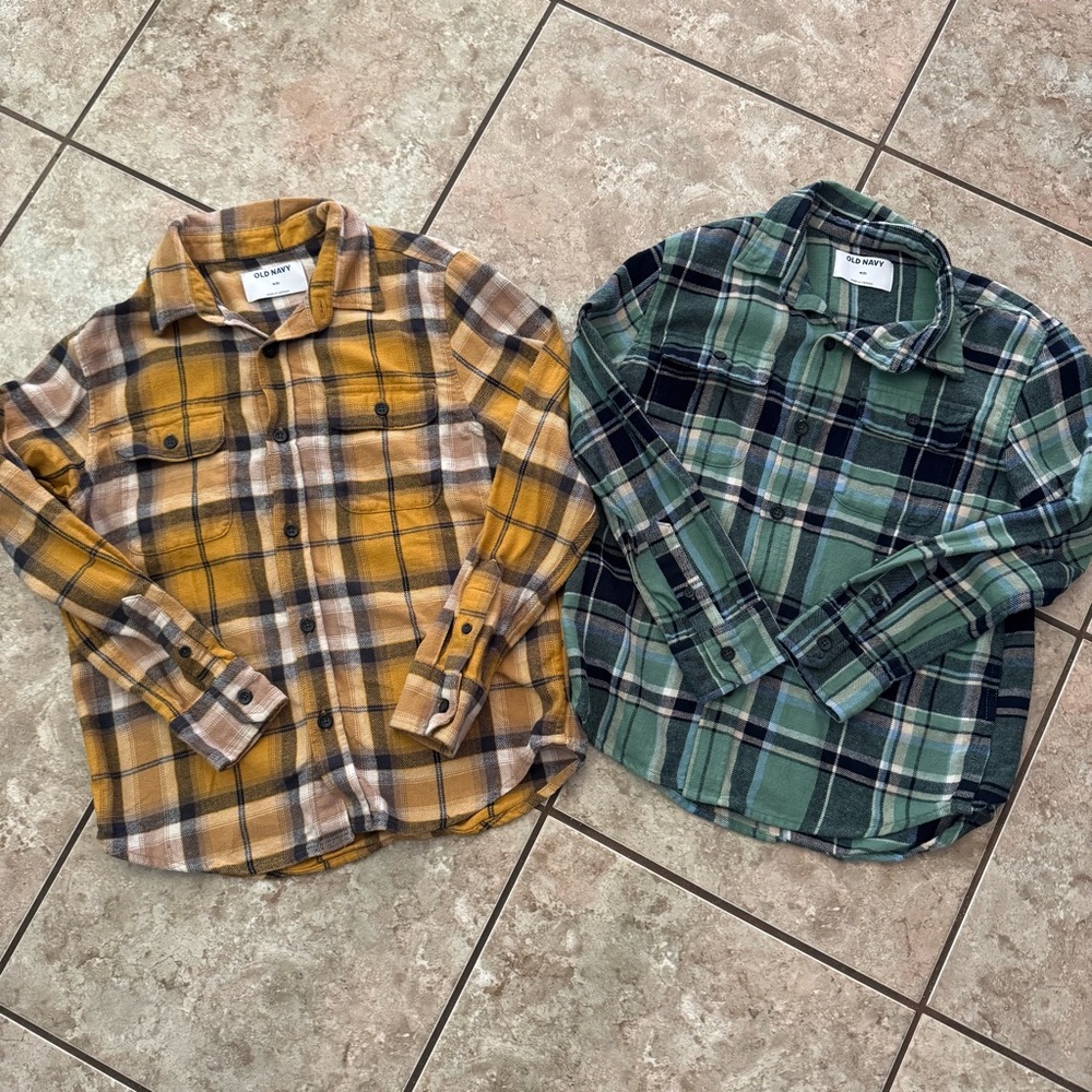 Old Navy Boys Flannel Shirt Bundle Size M 8 Green And Yellow